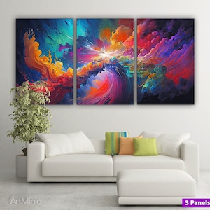 Abstract colorful space wall art canvas print, Ready to hang gallery style galaxy wall art, Multi set canvas print, Extra large canvas