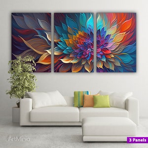 Multi-Set Abstrakte bunte Blume Leinwand Druck Wandkunst, fertig zum Aufhängen in der Galerie Stil Leinwand Kunst, Multi-Panel Leinwanddruck, Florale Wandkunst