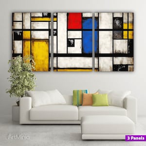 Piet Mondrian Stil abstrakte Malerei Leinwanddruck Wandkunst, Leinwanddruck Wandkunst, Multi-Set Kunst, fertig zum Aufhängen, Galerie-Stil, einzigartiges Geschenk