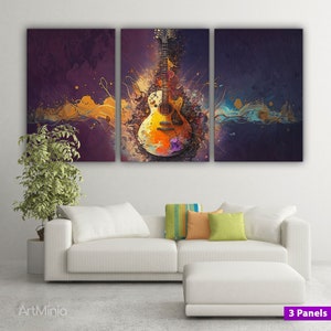 Abstract guitar oil painting multi panel canvas print wall art, Guitar canvas print, High quality music canvas Musical instrument wall decor