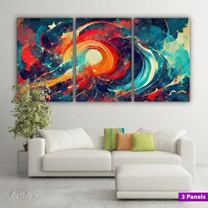 Abstraktes Acrylbild von Universum Leinwanddruck Wandkunst, fertig zum Aufhängen, Galerie-Stil Leinwandkunst, Multi-Panel-Leinwand, extragroße Leinwand