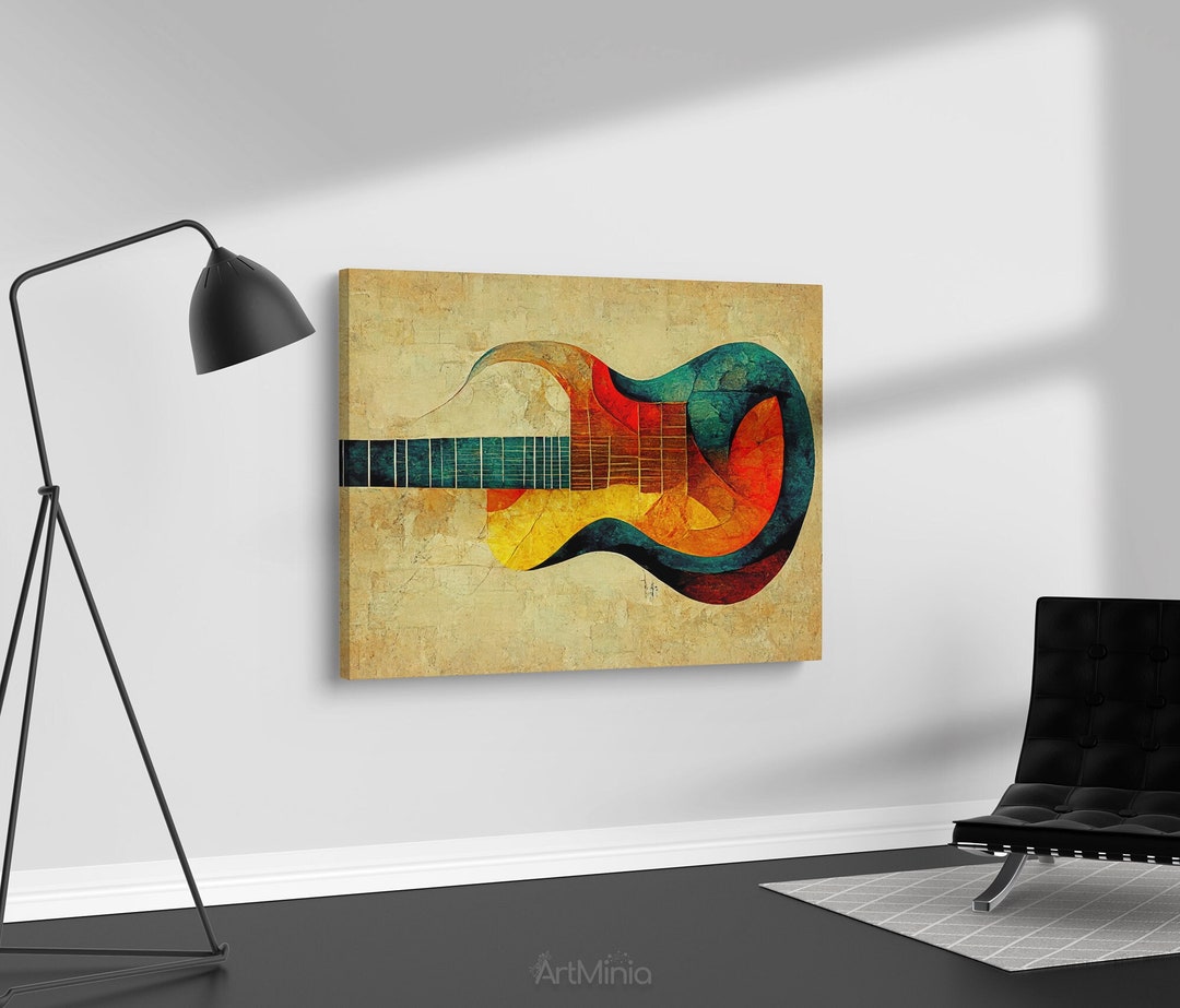 Abstract Guitar Oil Painting Canvas Print Wall Art, Guitar Canvas Art