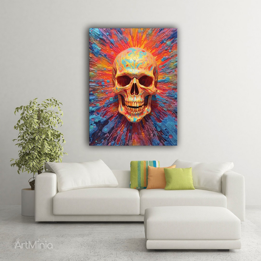Colorful Skull Canvas Print Wall Art Sugar Skull Canvas Home Etsy