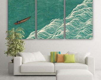 Serene Rowboat on Emerald Waves - Tranquil Canvas Wall Art for Modern Decor