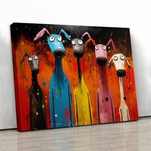 Quirky Cartoon Characters Painting Canvas Print Wall Art, Ready to Hang Gallery Style Wall Art, Dogs Canvas Art, Abstract Artwork Animal Art