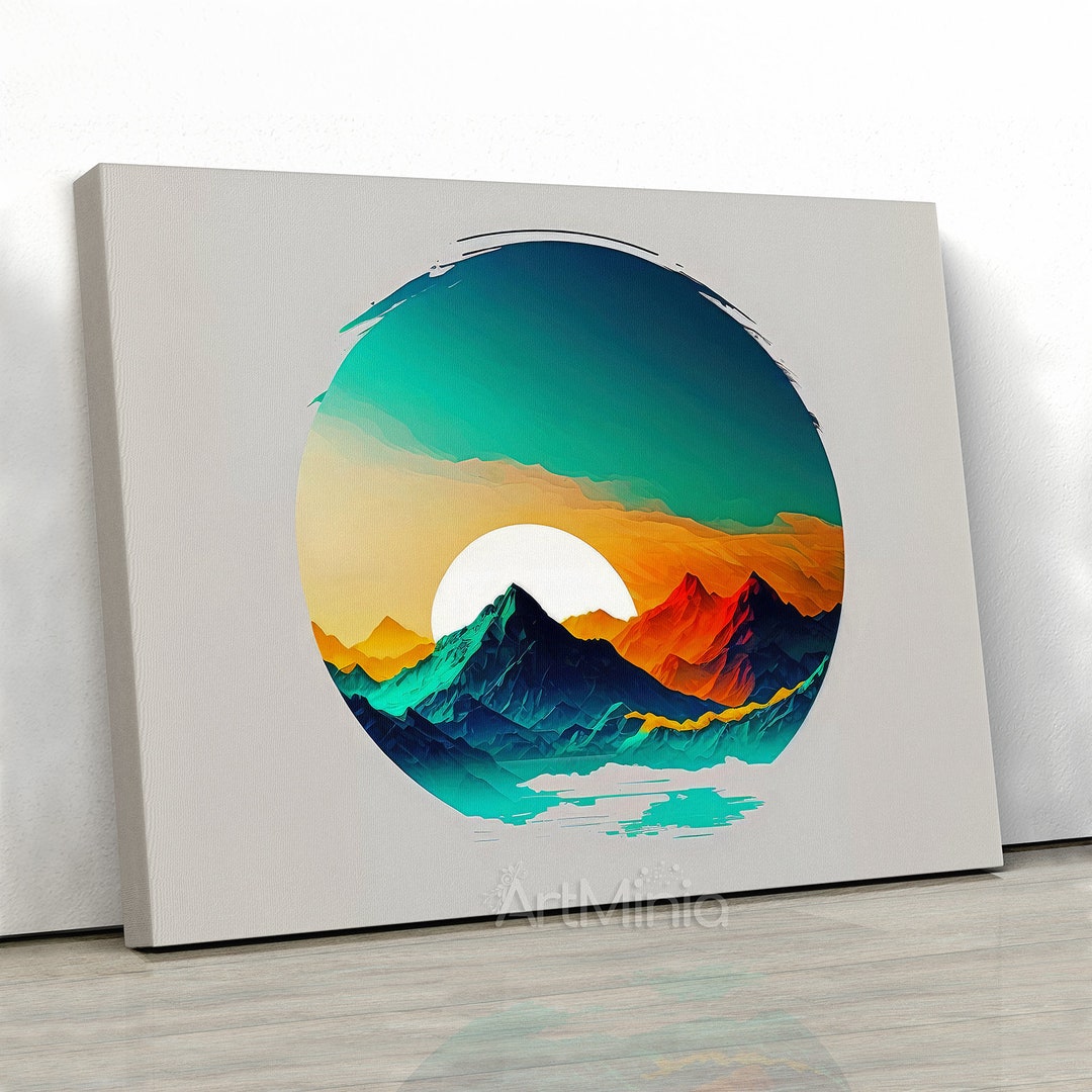 Minimalist Mountain Sunrise Canvas Print: Teal Sky Gallery Wall Art - Etsy