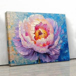 Pintura de Peônia Impasto Impressão em Tela Arte de Parede, Impressão em Tela de Flores, Arte em Tela Pronta para Pendurar, Decoração de Parede Floral, Tapeçarias de Parede para Sala de Estar
