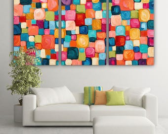 Colorful Abstract Mosaic Canvas Print - Vibrant Hand-Painted Wall Art