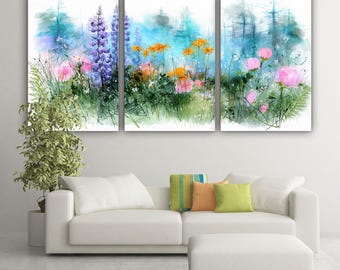 Bright Colorful Wildflower Meadow Canvas Print: Pacific Northwest Nature Decor