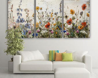 Charming Wildflower Field Canvas Print for Rustic Farmhouse Wall Art