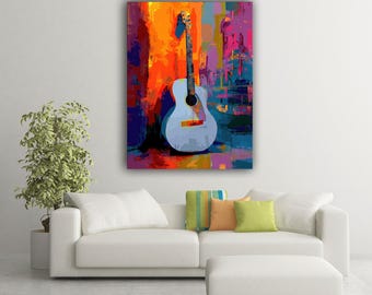 "Leinwandbild ""Gitarre"": Bunte Musik Malerei, modernes Wohndekor."