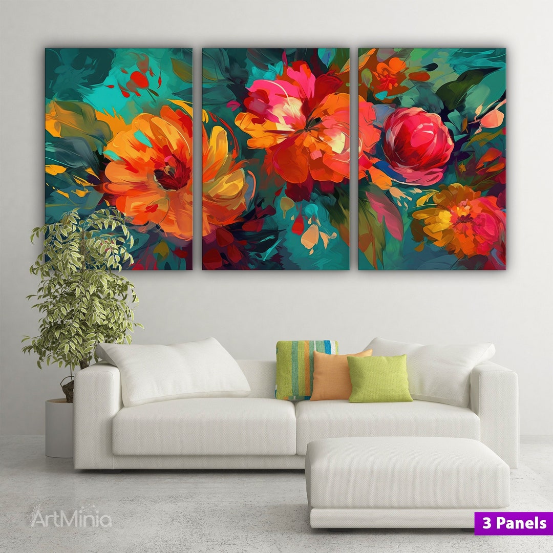 Abstract Floral Canvas Print: Colorful Multi Panel Wall Art - Etsy