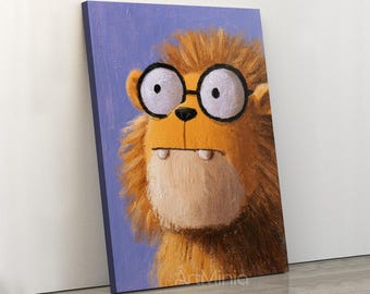 Cute Golden Lion Nursery Wall Art Canvas Print for Kids Room Decor