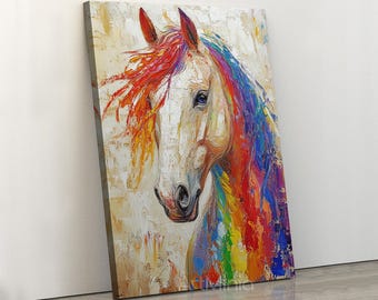 Colorful Rainbow Horse Canvas Print: Abstract Animal Painting