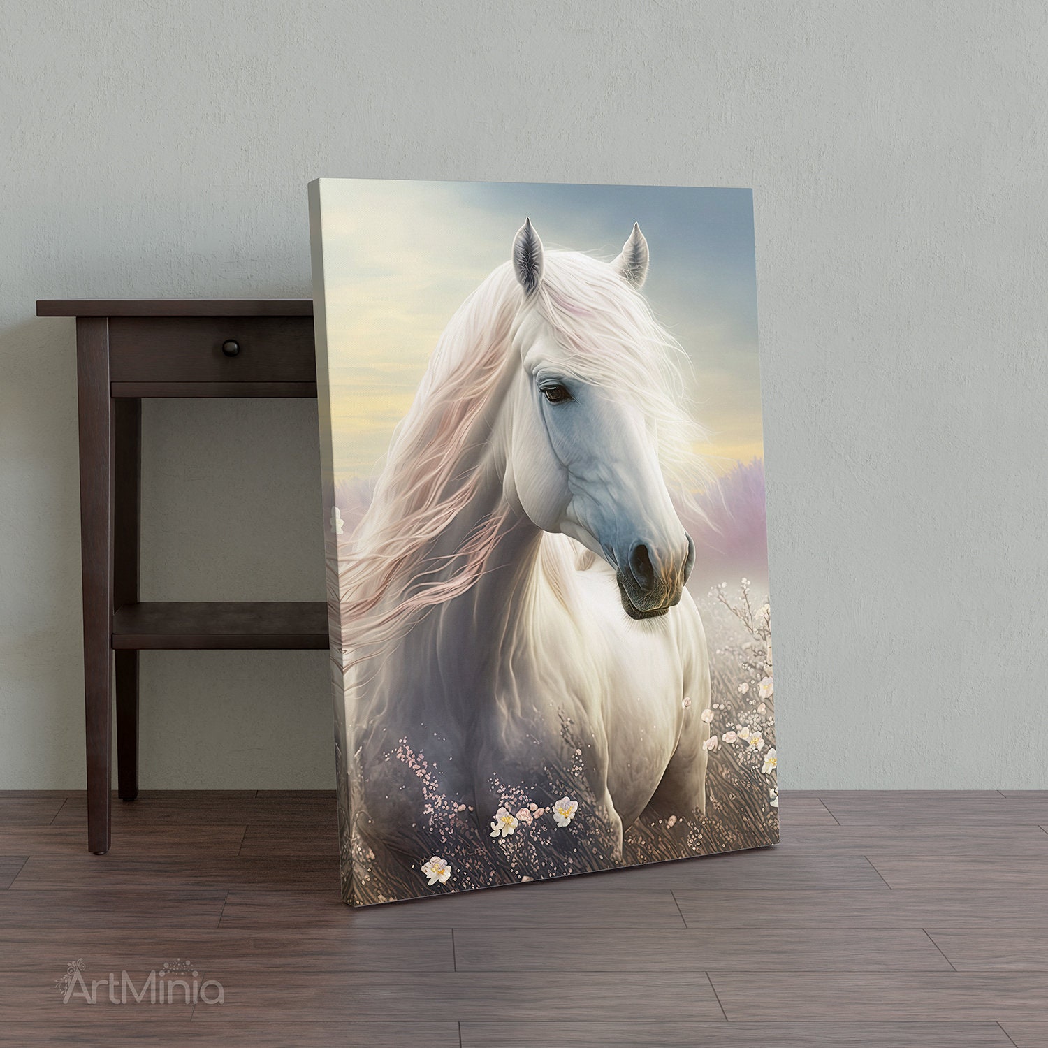 Horse canvas print wall art, digital painting wall art for home or office, Modern wall art, Horses decor, Ready to hang gallery style canvas