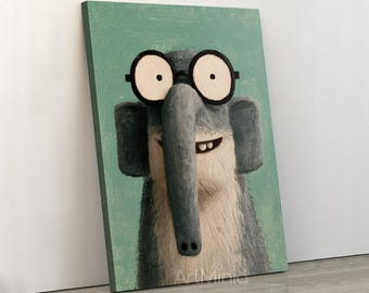Cute Gray Elephant Wall Art for Nursery Room - Charming Canvas Print Ready to Hang