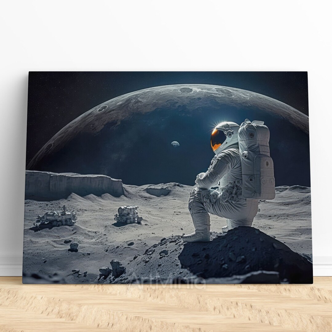 Astronaut on the Moon Canvas Print Wall Art, Space Wall Art, Ready to ...