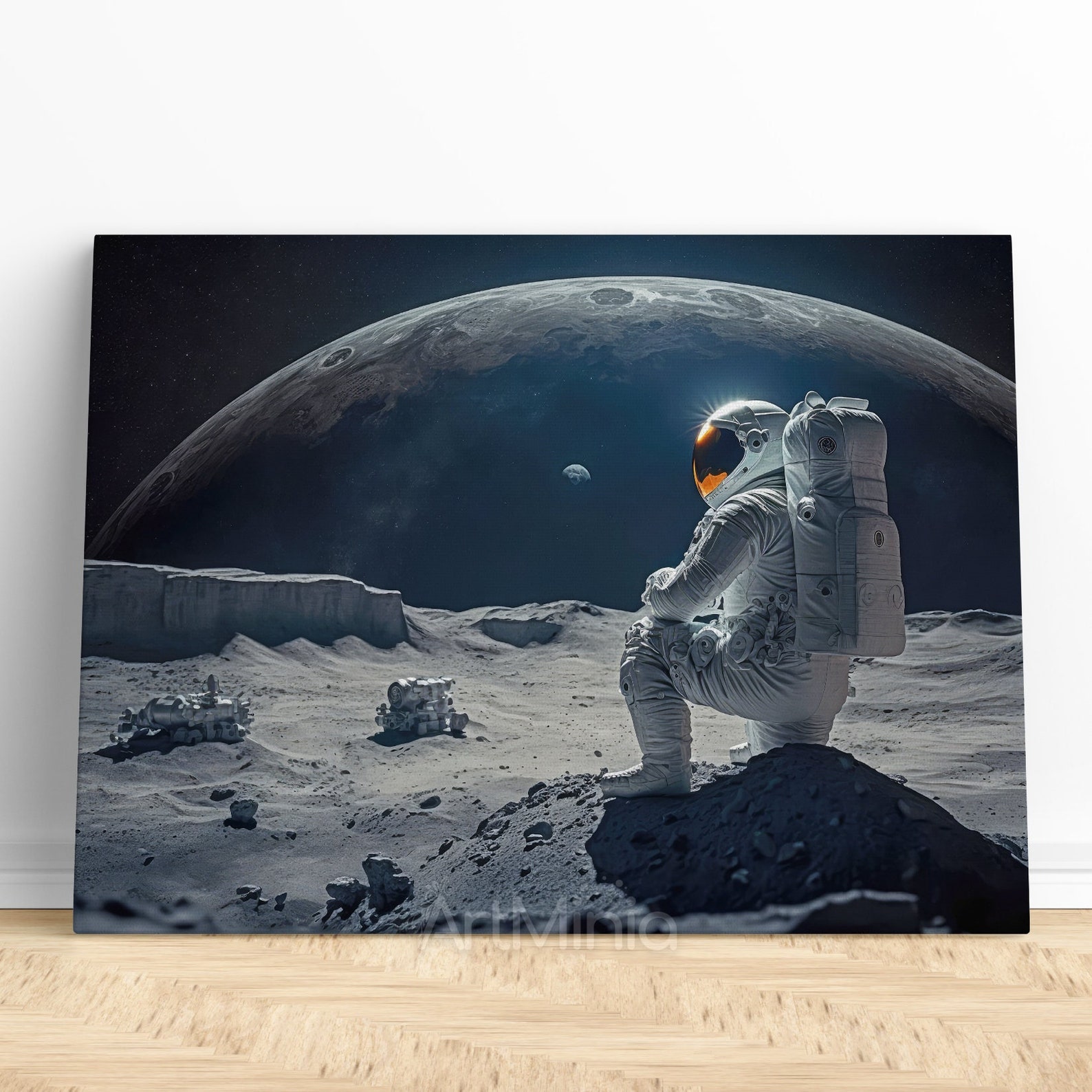 Astronaut on Moon Canvas Print: Space Wall Art, Ready to Hang - Etsy