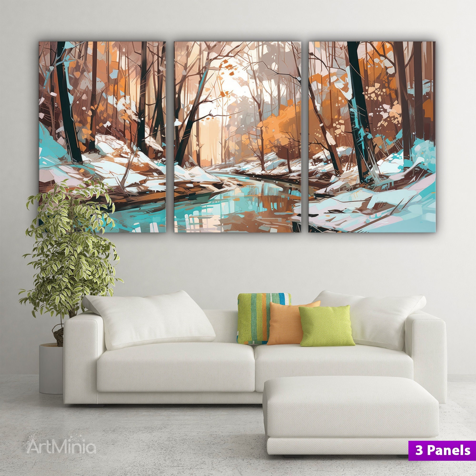 Abstract Oil Painting of a Creek in Wintery Forest Canvas Print Wall Art, Nature Art, Ready To Hang Gallery Style Wall Art Unique Home Decor
