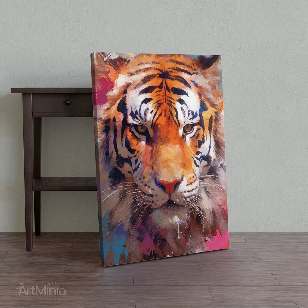 Colorful Tiger Oil Painting Canvas Print: Wildlife Animal Art - Etsy