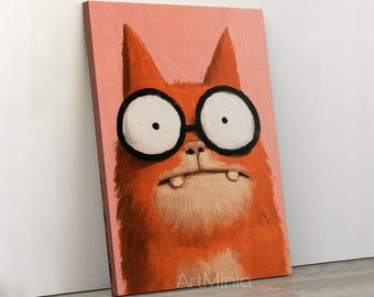 Cute Orange Cat Wall Art for Nursery Room - Playful Crayon Style Canvas Print