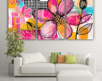 Vibrant Floral Abstract Canvas Print - Colorful Wall Art for Modern Decor