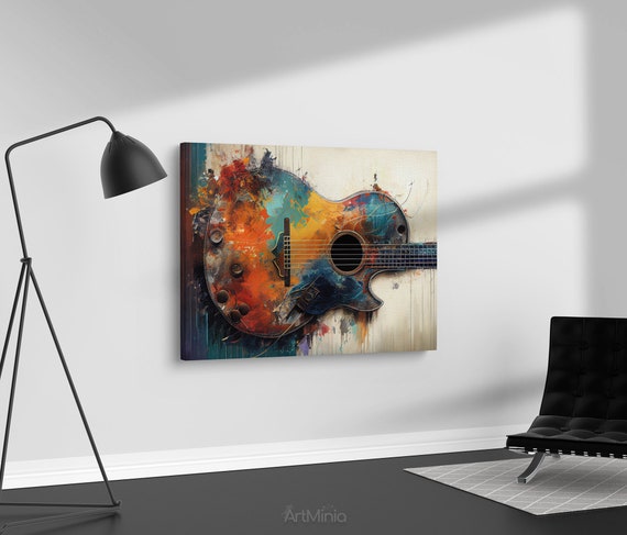 Abstract Guitar Colorful Oil Painting Canvas Print Wall Art
