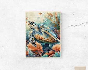 Meer Schildkröte Diamant Gemälde Diamant Kunst Malen nach Zahlen Kit 5D DIY Ozean Landschaft Sea Turtle Kits Volle quadratische Strass Stickerei Kit