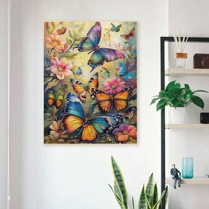 5D Diamond Painting Stained Glass Butterfly Mosic Embroidery Rhinestone Colorful Butterfly Diamond Dots Gem Arts Home Decor Gift for Mom/Her