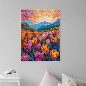 Glasmalerei-Tulpen Diamant Kunstmalerei Kits, Tulpen Blume 5D Diamanten Malerei ， Bunte Tulpen Wandkunst ， DIY Handwerk Dekor Geschenk für Mama