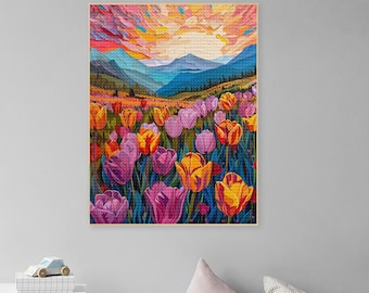 Stained Glass Tulips Diamond Art Painting Kits,Tulips Flower 5D Diamonds Painting，Colorful Tulips Wall Art，DIY Crafts Decor Gift For Mom