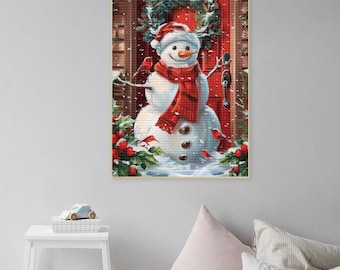 5D DIY Full Drill Square Round Christmas Snowman Diamond Painting Kits for Adult,Snowman Cross Stitch Mosaic Art Wall Paint,Christmas Gift