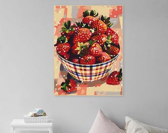 5D Diamond Painting Diamond Kits Strawberry Diamond Embroidery Sale Rhinestone Strawberries Bowl Illustration Dots Gift Strawberry Wall Art