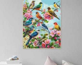 Colorful Bird Diamond Painting Kits for Adults Spring Bird DIY 5D Diamond Art Kits Birds Floral Wall Art Full Drill Dots Paint Diamonds Gem