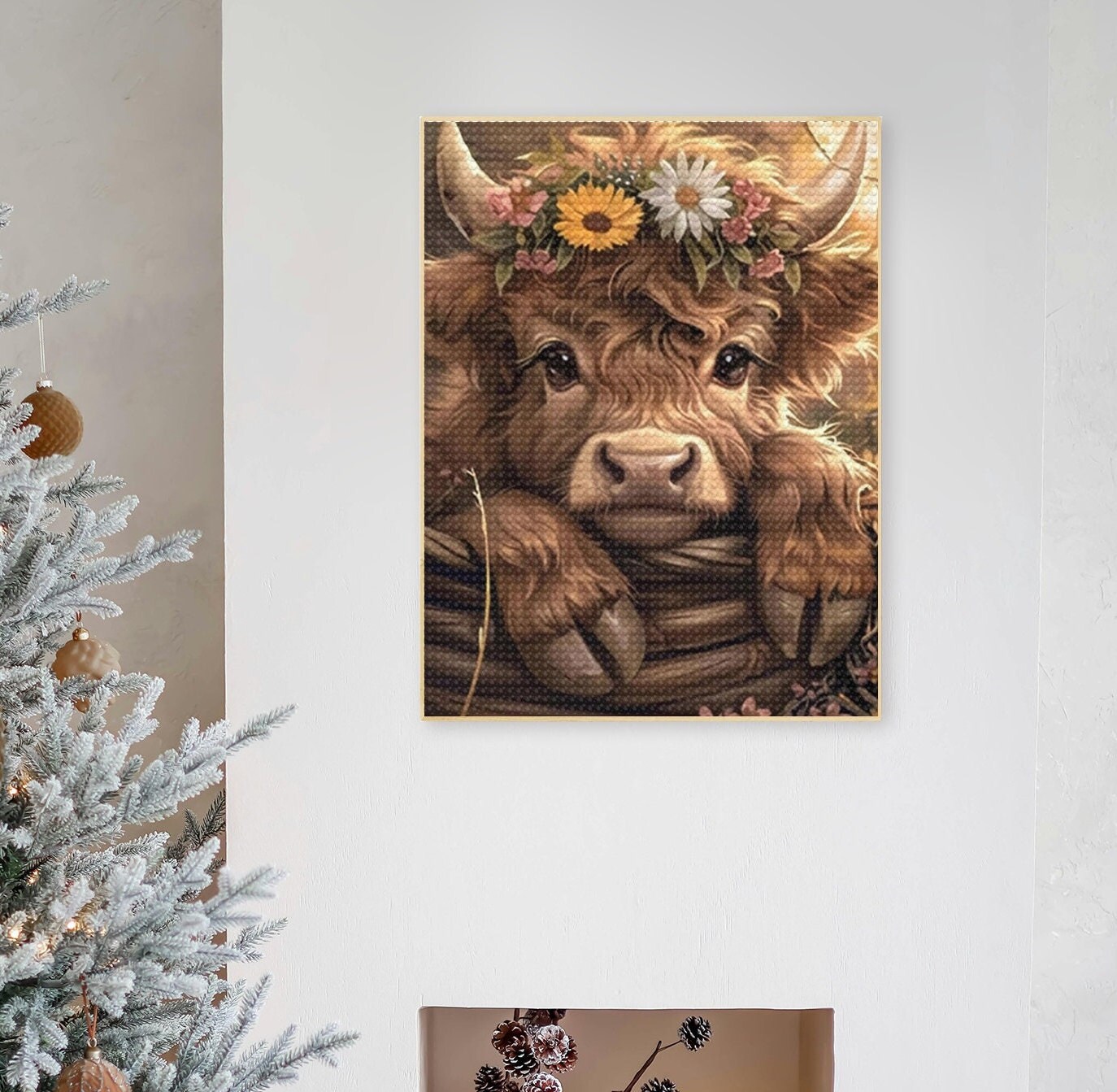 ROSTITCH Floral Cow Diamond Painting Kit For Adults - 12x16" Full Drill Round Diamond Art, DIY 5D Gem Craft - View #2