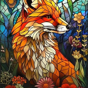 Kit di pittura artistica con diamanti con volpe in vetro colorato per adulti, pittura a mosaico con diamanti con volpe 5D, grande arte da parete con volpe, decorazione del soggiorno per marito/papà