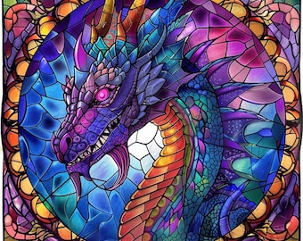 Stained Glass Dragon Diamond Art Painting Kits,Fantasy Dragon Diamond Painting,Dragon Wall Art,Dragon Embroidery Mosaic Cross Stitch