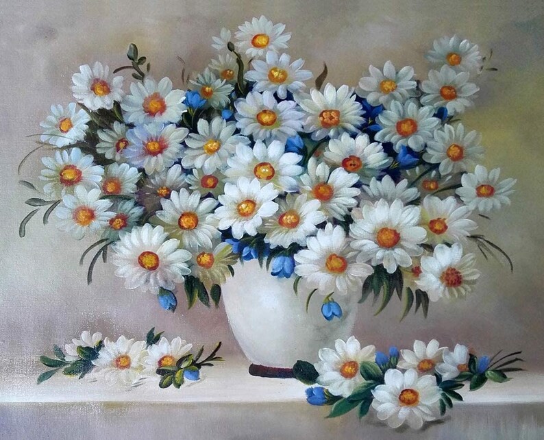 5D Diamond Painting White Daisy Flower Full Round Drills Kit Etsy