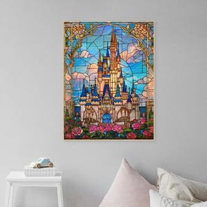 Pittura a diamante Castello Vetrate 5D Fai da te Mosaico Ricamo Castello Disney Punto Croce Strass Arte Tela Morbida Pittura Castello Arte Murale