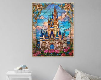 Diamond Painting Castle Stained Glass 5D DIY Mosic Embroidery Disney Castle Cross Stitch Rhinestone Art Soft Canvas Painting Castle Wall Art
