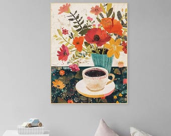 5D Diamond Painting Diamond Kits Coffee Diamond Embroidery Sale Rhinestone Coffee Book Floral Illustration Dots Gift Retro Flower Wall Art