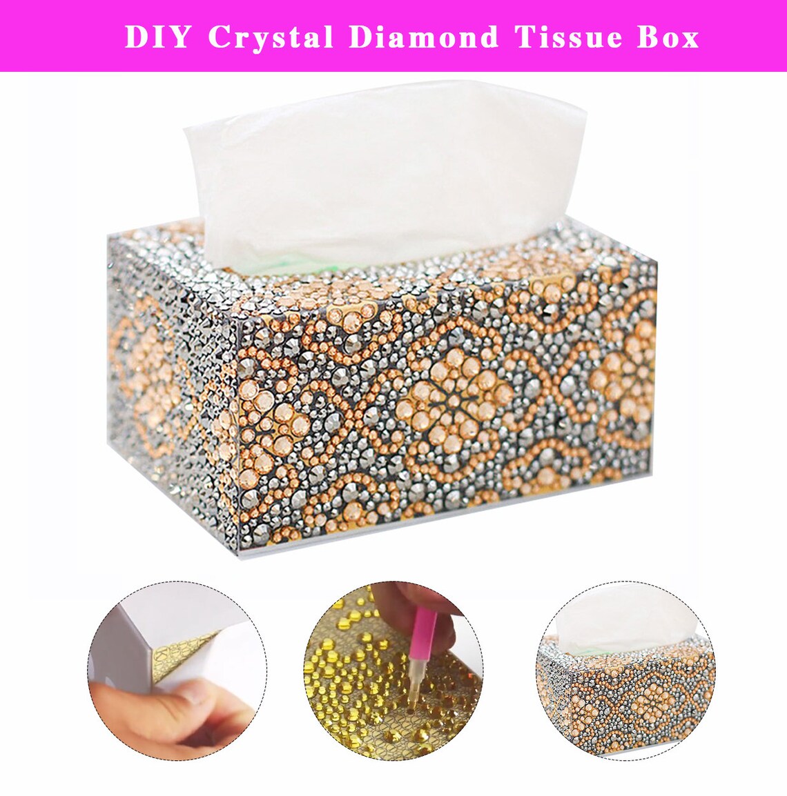 5D DIY Diamond Painting Tissue Box Cartoon Cute Pink Home Etsy
