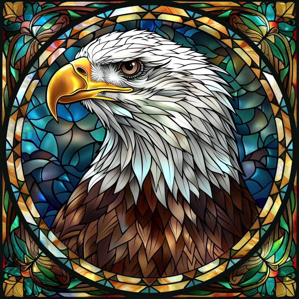 5D DIY Full Drill Square Round Stained Glass Bald Eagle Diamond ...