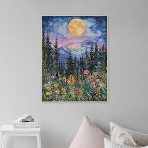Moonlight Night Wildflowers Diamond Arts, kit di pittura diamante rotondo quadrato 5D fai da te completo, fantasia, pittura murale con ricamo diamante fiore