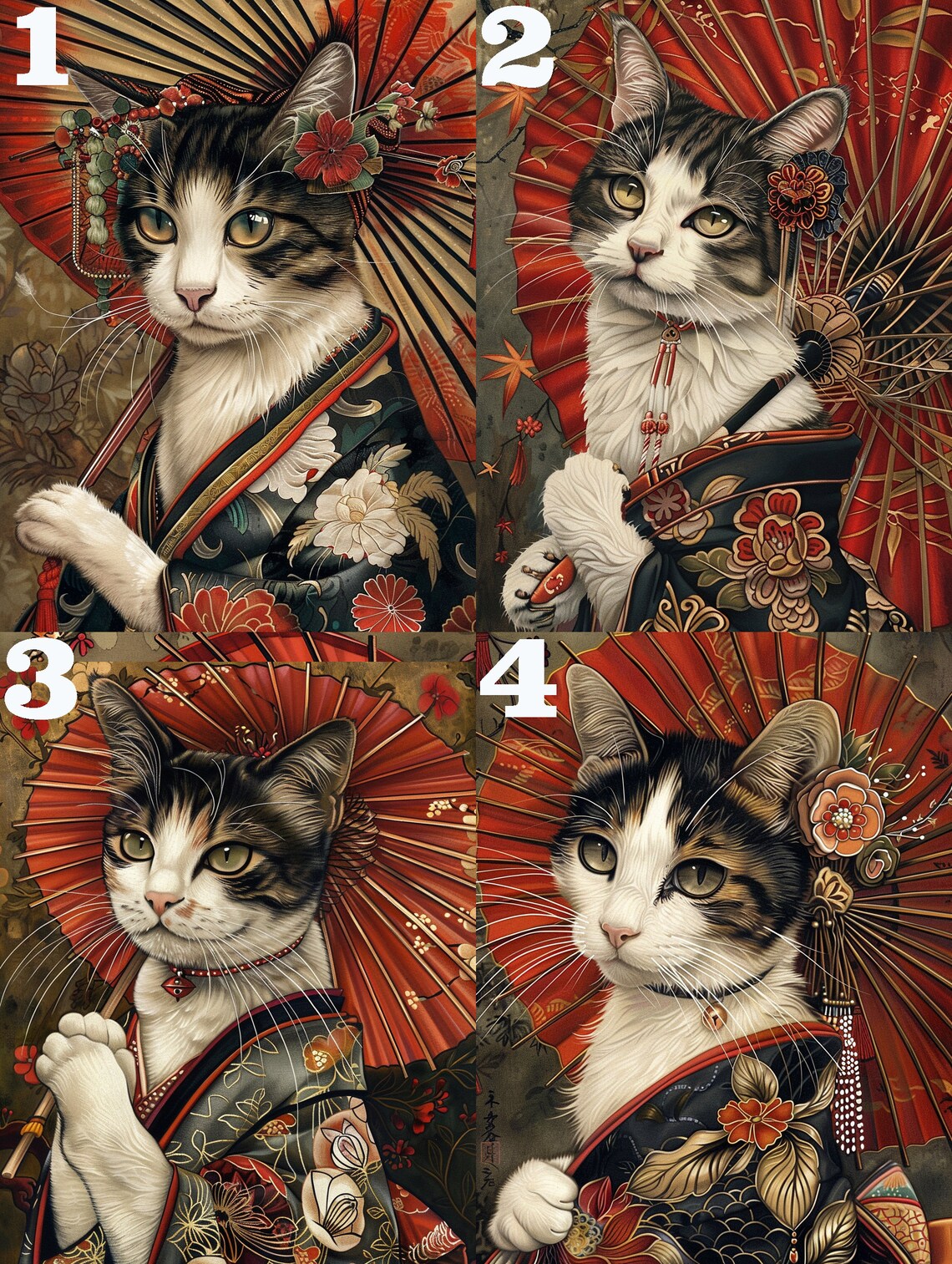Japanese Cat in Kimono Diamond Painting Kits,japan Ukiyo Vintage Style ...