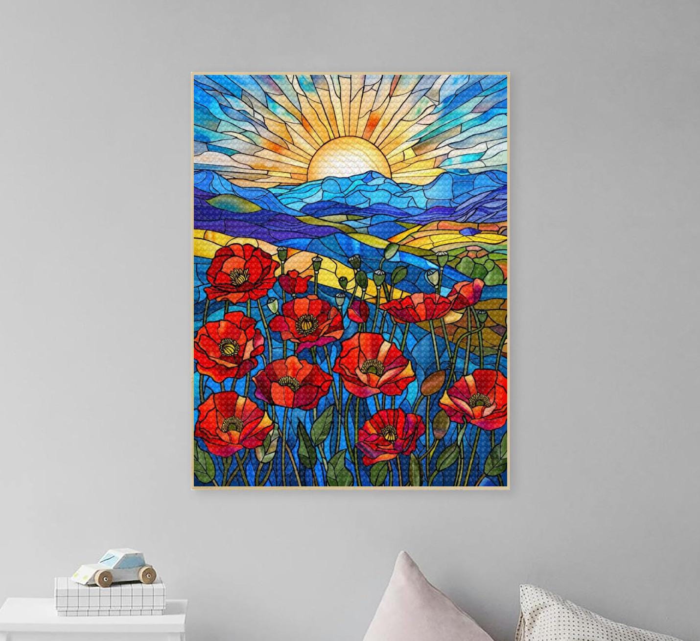 5D DIY Full Drill Stained Glass Red Poppies Diamond Painting Kits for ...