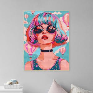 Rosa Mädchen Diamant Malerei Kunst Kits ， Boho Rosa Wand Kunst Druck ， 5D bunte abstrakte Mädchen Druck ， Cartoon rosa Wanddekoration ， Moderne Malerei