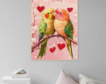 5D Diamond Painting Diamond Kits Valentine Couple Parrots Diamond Embroidery Sale Rhinestone Valentine Parrot Cross Stitch Valentine Gift
