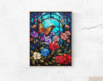 DIY Gebrandschilderd Glas Vlinder Bloem Diamant Schilderen Kits, Vlinder Bloemen Diamant Schilderijen 5D Diamanten Foto 'S Gem Art Schilderen Gift
