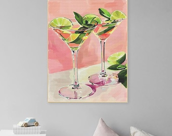 Cocktail Diamond Painting Diamond Kits Cocktail Diamond Embroidery Sale Rhinestone Colorful Cocktail Illustration Dots Cocktail Wall Art